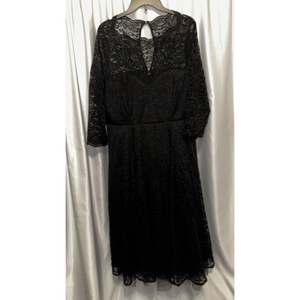New Torrid Dress Size 16 Tulle Lace Keyhole Back 3/4 sleeve Zip Black Floral